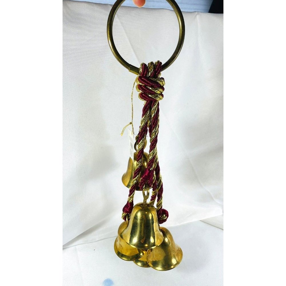 Vintage Hanging Door Bells Brass  Cluster Jingle 5 Bell Rope With Brass Hosley
